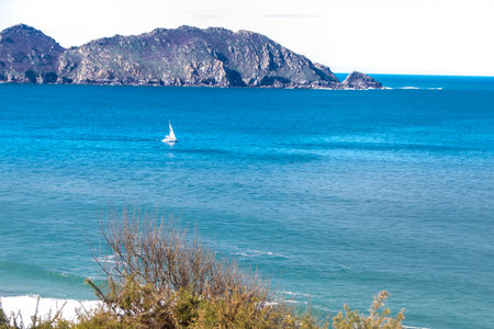 the paths to Cabo Home Lighthouse in Cangas, Galicia, Pontevedra province in Spain.の写真素材