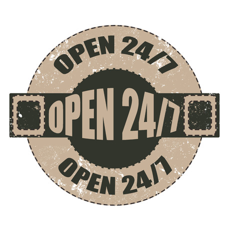 open 24/7 grunge stamp with on illustration