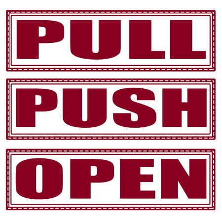 pull push open set stamp with on illustrationのイラスト素材