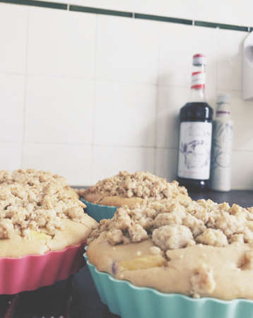 Small tarts in molds. Daylight kitchen.の写真素材