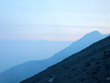 Climbing a volcanoの写真素材