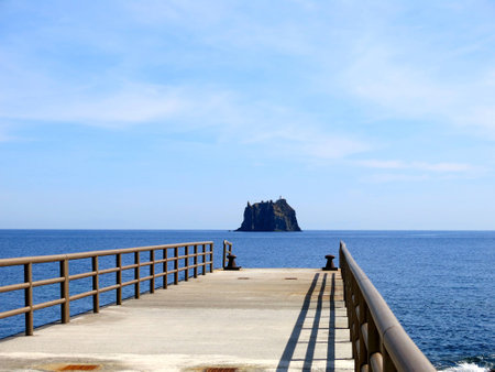 Stromboli from Strombolicchioの写真素材