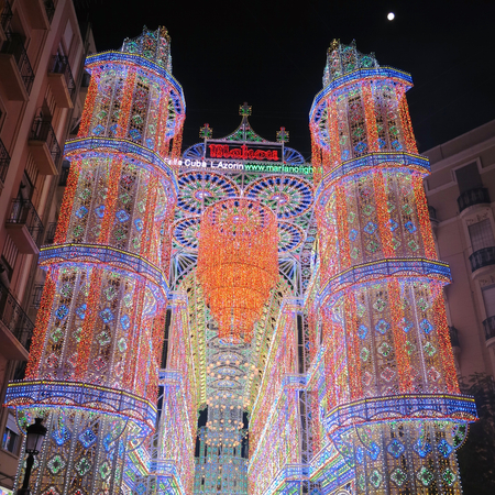 Valencia celebrates spring arrival with Fallas festival. The city is decorated with lights, colorful statues and fireworks.のeditorial素材