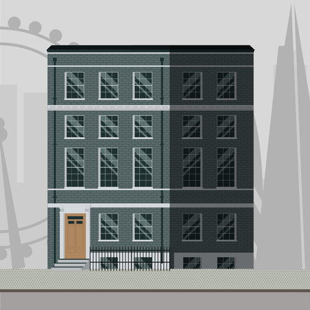 British traditional apartment building with stairs in the main door.のイラスト素材