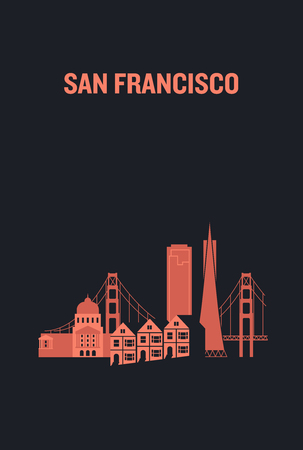 Illustration made with icons of most important buildings in San Francisco. Flat vector design.のイラスト素材