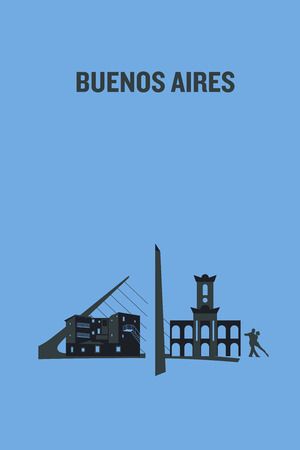 Illustration made with icons of most important buildings in Buenos Aires. Flat vector design.のイラスト素材