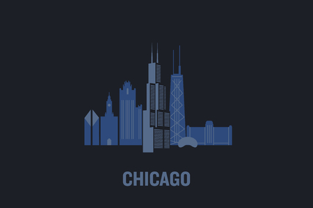 Skyline illustration of Chicago. Flat vector design.のイラスト素材