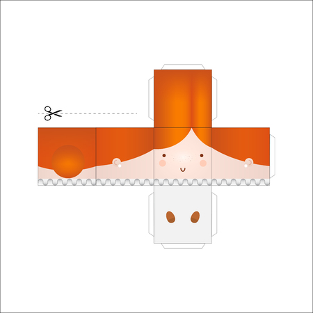 Doll paper model. Small home craft project, paper game. Cut out, fold and glue. Cutouts for children. Printable paper gift. Vector template.のイラスト素材