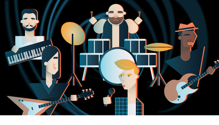Rock Band at a concert. Geometric illustration of a rock band members.のイラスト素材