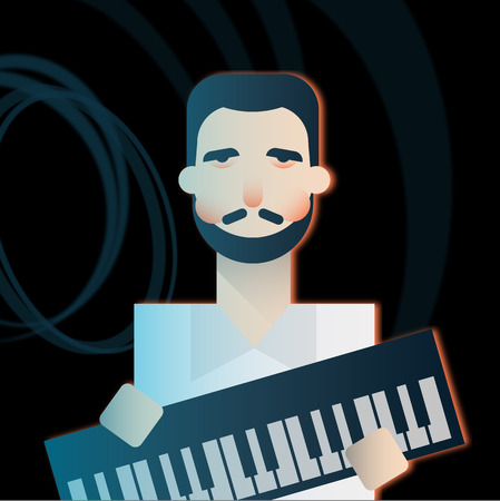 Keyboardist character of a rock band playing music. Flat vector illustration.のイラスト素材