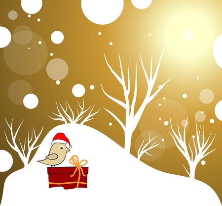 winter card with cute bird and giftのイラスト素材