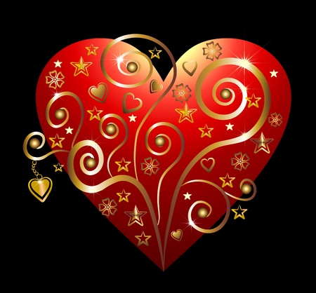 Black card with red heart and gold stylishのイラスト素材