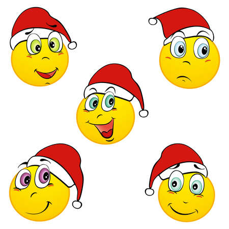 Emoji and sad New Year hat icon set. Vector illustrationのイラスト素材