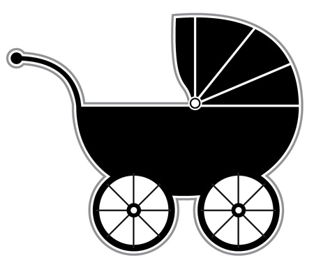 Baby Carriage - Isolated Black and white baby carriage silhouetteのイラスト素材