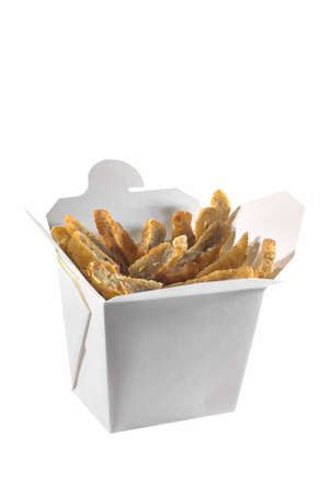 Fried food or gorengan in a bucket Isolated White Background