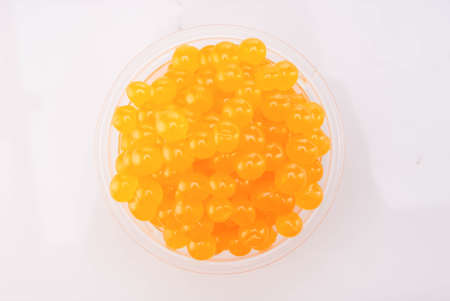 Top View  Yellow Jelly Boba Toppings isolated white background