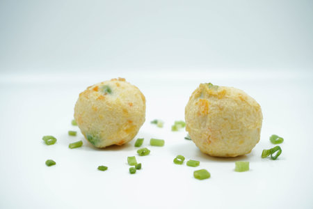 Close Up Fried Fish Balls or Bakso Isolated White Backgroundの写真素材