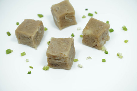 Close Up Cube Meatballs Beef Bakso Kotak Isolated White Backgroundの写真素材