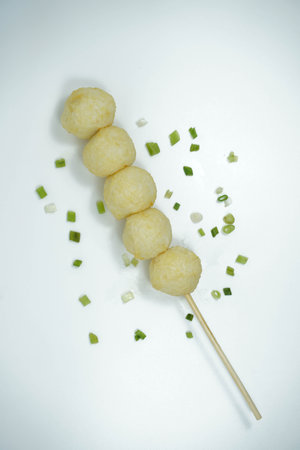 Close Up Meatballs Skewer Satay Isolated White Backgroundの写真素材