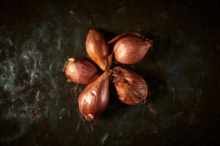 Bunch of white onions, close-up, studio shotの写真素材