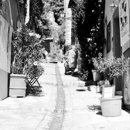 alley in the picturesque Provencal village Grimaud, France black and whiteの写真素材