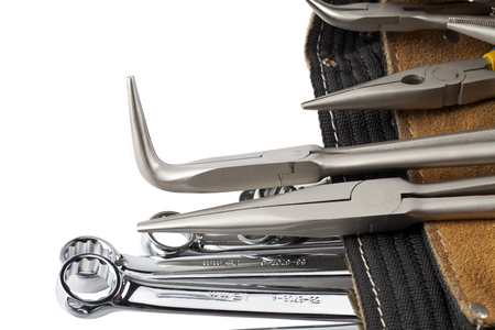 tool belt with assorted toolsの写真素材