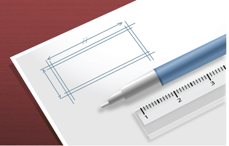 white pad with ball pen and ruler vector imageの写真素材
