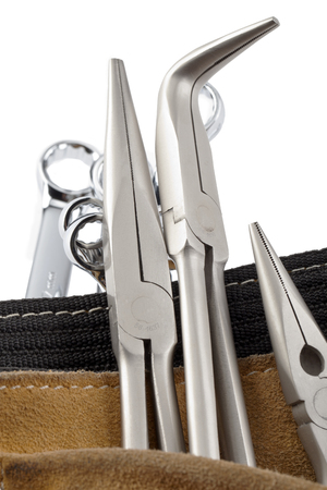 work tools in carpenters tool beltの写真素材