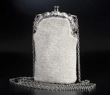 Beaded evening bag over black backgroundの写真素材