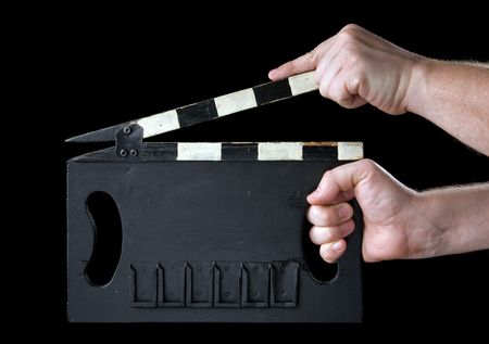 Cinema clapboard. It is isolated on a black background.の写真素材