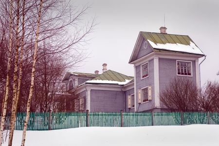 The big rural house in cloudy winter dayの写真素材