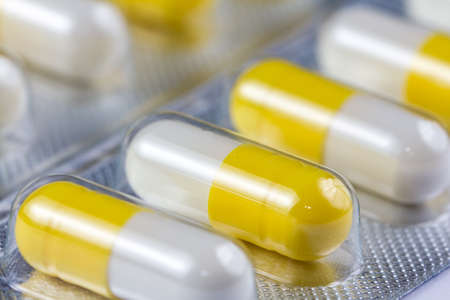 Pills in a blister pack close-upの写真素材