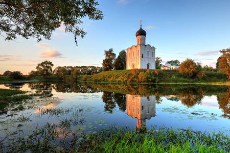 Church of the Intercession on the Nerl. Built in 12th century. Bogolyubovo, Vladimir region, Golden Ring of Russiaの写真素材