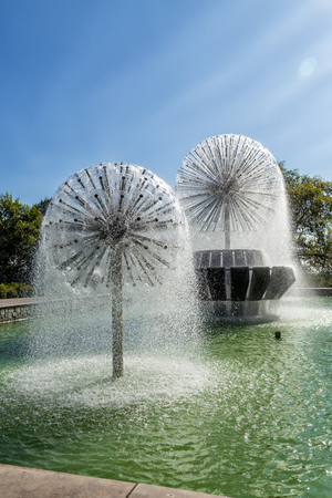 Lipetsk, Russia - September 18, 2014: Beautiful fountains on Lenin Street Lipetsk on a sunny dayのeditorial素材