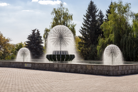 Lipetsk, Russia - September 18, 2014: Beautiful fountains on Lenin Street Lipetsk on a sunny dayのeditorial素材