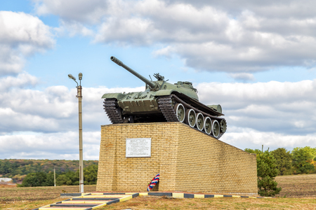Valuyki, Russia - October 7, 2015:  Tank T-55. A monument to tankists-liberators. January 19, 1943 the troops of the Voronezh Front in the Ostrogozhsk-Rossosh operation liberated from Nazi invaders Valuiki.のeditorial素材