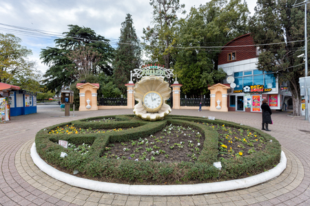 Sochi, Russia - February 8, 2016: Clock in form of a pearl close to entrance of the park Riveraのeditorial素材