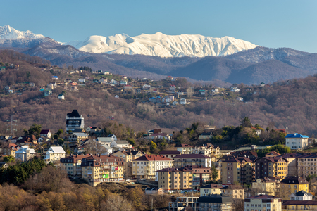 The view on Khosta district of Sochi in the morning sun. Russiaの写真素材