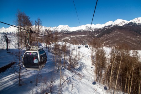 Sochi, Russia - February 10, 2016: Ski lift in Rosa Khutor Alpine Resort in Sochiのeditorial素材