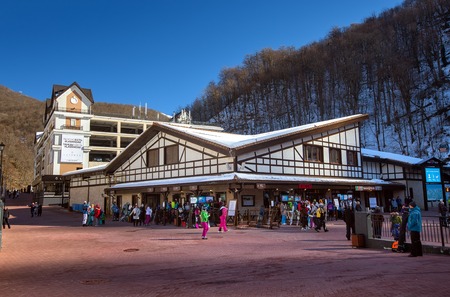 Sochi, Russia - February 10, 2016: Rosa Khutor Alpine Resort. Krasnaya Polyana, Krasnodar region, Sochi, Russia. Constructed from 2003 to 2011のeditorial素材