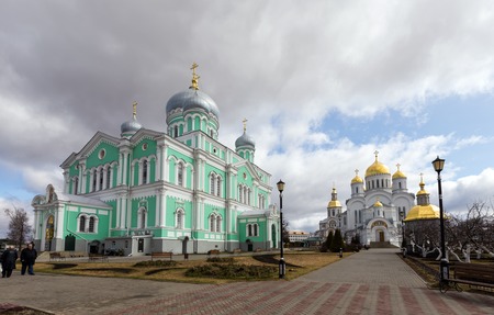 Diveevo, Russia - March 20, 2015: Trinity and the Transfiguration Cathedrals of Holy Trinity-Saint Seraphim-Diveyevo Monastery. Nizhny Novgorod Region. Russiaのeditorial素材