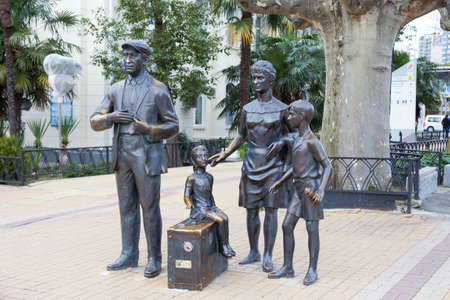 Sochi, Russia - February 9, 2016: Monument to heroes of Comedy directed by Leonid Gaidai The Diamond Arm, mounted near the building of the marine station.のeditorial素材