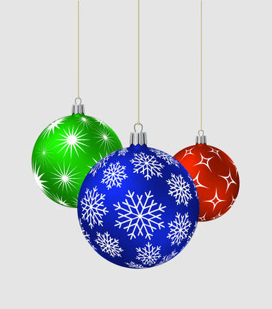 Three Christmas Balls with different patterns on gray background. Vector illustration.のイラスト素材