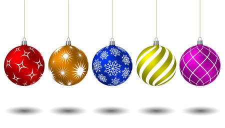 Colored Christmas balls with different patterns on white.のイラスト素材