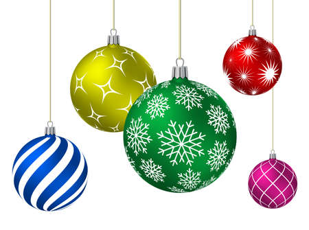 Colored christmas balls with different patterns on white. Vector illustration.のイラスト素材