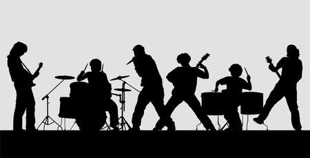 Rock band silhouette on stage. Vector illustrationのイラスト素材