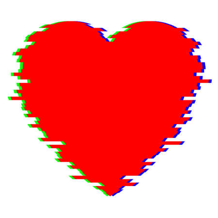 Red Heart in Glitch Style. Vector Heart Illustration with Glitch Effect, Modern and Trendy Silhouetteのイラスト素材