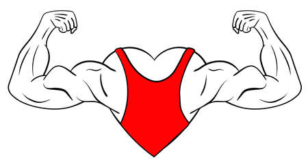 Heart with muscular arms. The concept of a strong heart. Vector illustrationのイラスト素材