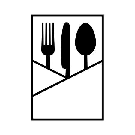 Fork knife and spoon in a napkin on white background. Vector illustrationのイラスト素材