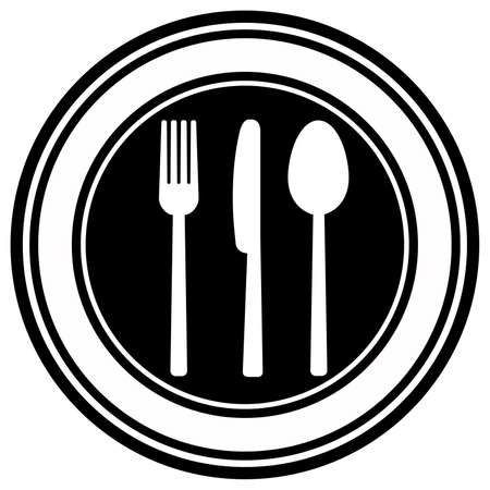 Fork, knife and spoon on plate background. Vector illustrationのイラスト素材